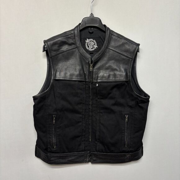 Rebel Reaper Men Leather Canvas Motorcycle Vest Jacket Size XL X-Large D028 -24